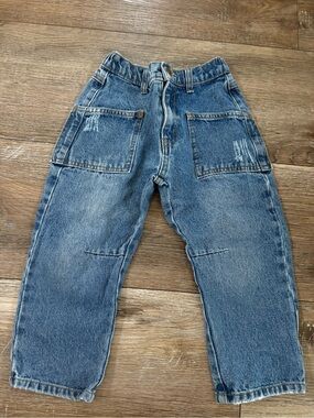Rylee + Cru Blue Denim Jeans with Brass Button kids 4/5